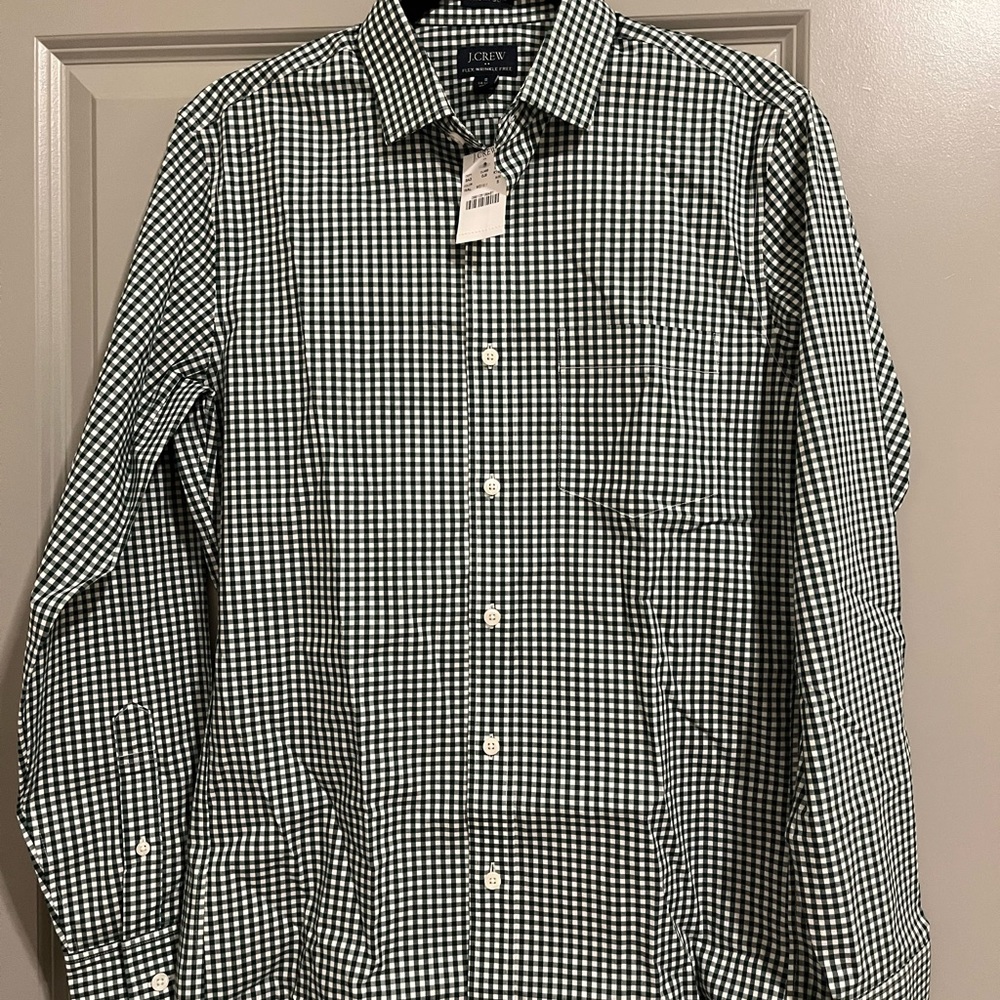 J.Crew Mens Gingham Pattern Dress Shirt Small Slim Fit w/ Chest Pocket